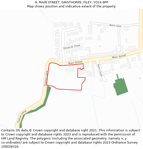 9, MAIN STREET, GRISTHORPE, FILEY, YO14 9PP: Location map and indicative extent of plot