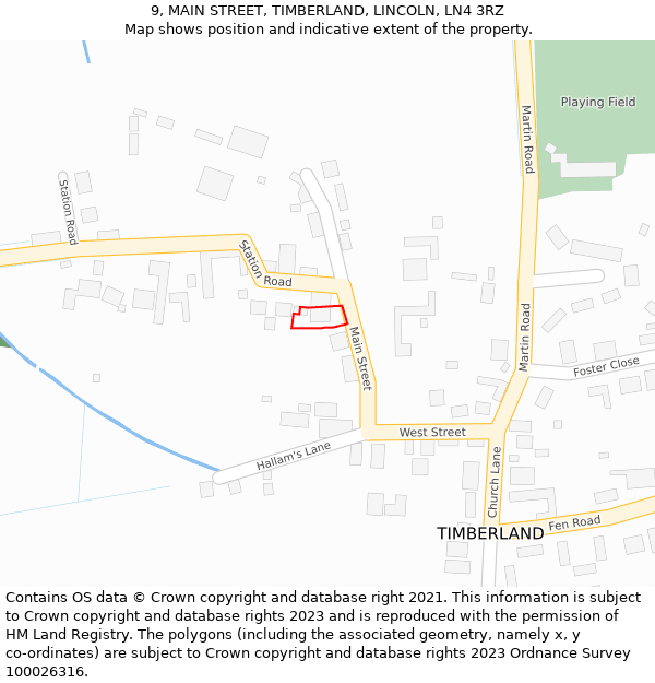 9, MAIN STREET, TIMBERLAND, LINCOLN, LN4 3RZ: Location map and indicative extent of plot