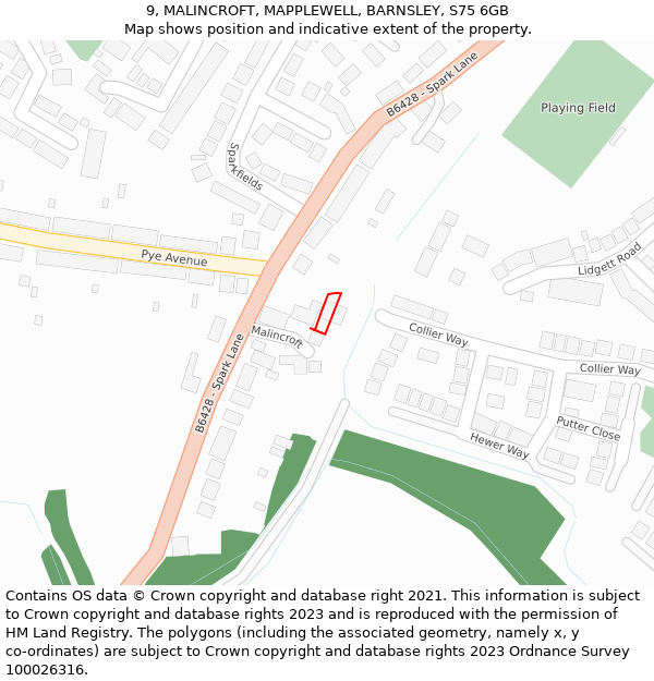 9, MALINCROFT, MAPPLEWELL, BARNSLEY, S75 6GB: Location map and indicative extent of plot