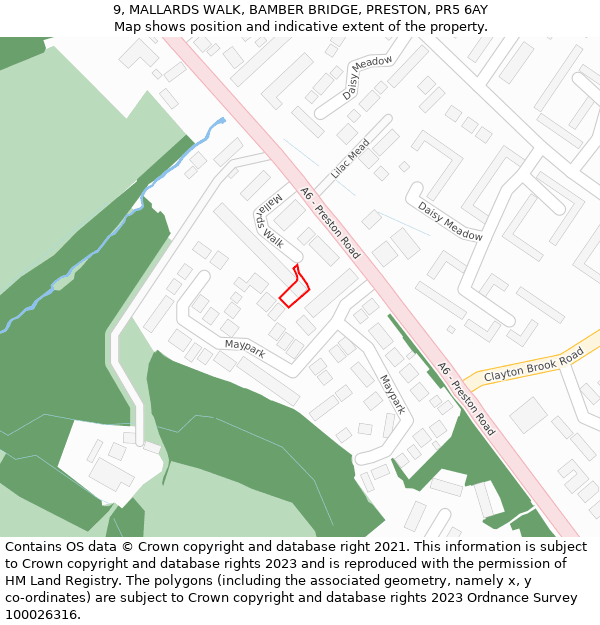 9, MALLARDS WALK, BAMBER BRIDGE, PRESTON, PR5 6AY: Location map and indicative extent of plot