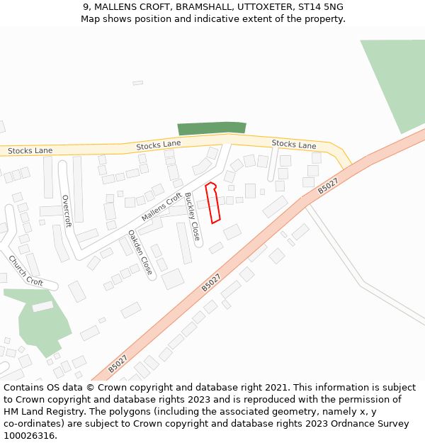 9, MALLENS CROFT, BRAMSHALL, UTTOXETER, ST14 5NG: Location map and indicative extent of plot