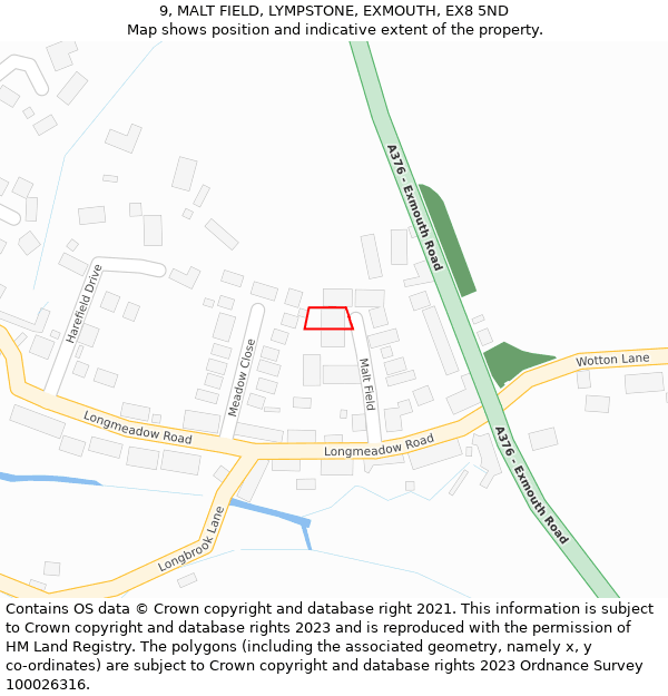 9, MALT FIELD, LYMPSTONE, EXMOUTH, EX8 5ND: Location map and indicative extent of plot