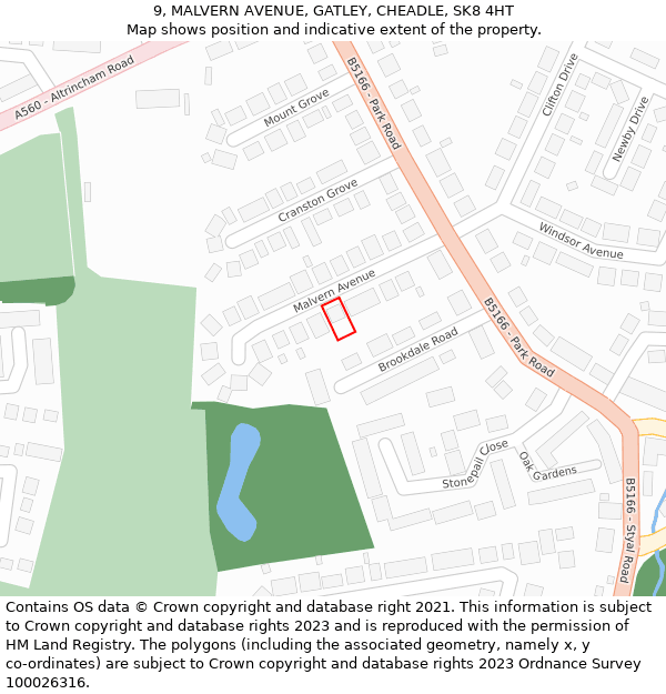 9, MALVERN AVENUE, GATLEY, CHEADLE, SK8 4HT: Location map and indicative extent of plot