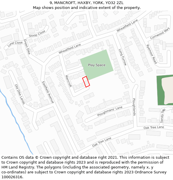 9, MANCROFT, HAXBY, YORK, YO32 2ZL: Location map and indicative extent of plot