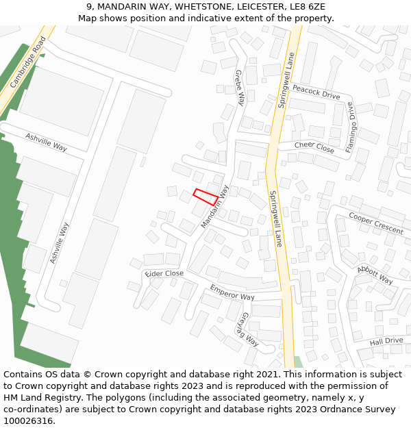 9, MANDARIN WAY, WHETSTONE, LEICESTER, LE8 6ZE: Location map and indicative extent of plot