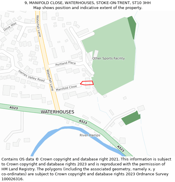 9, MANIFOLD CLOSE, WATERHOUSES, STOKE-ON-TRENT, ST10 3HH: Location map and indicative extent of plot