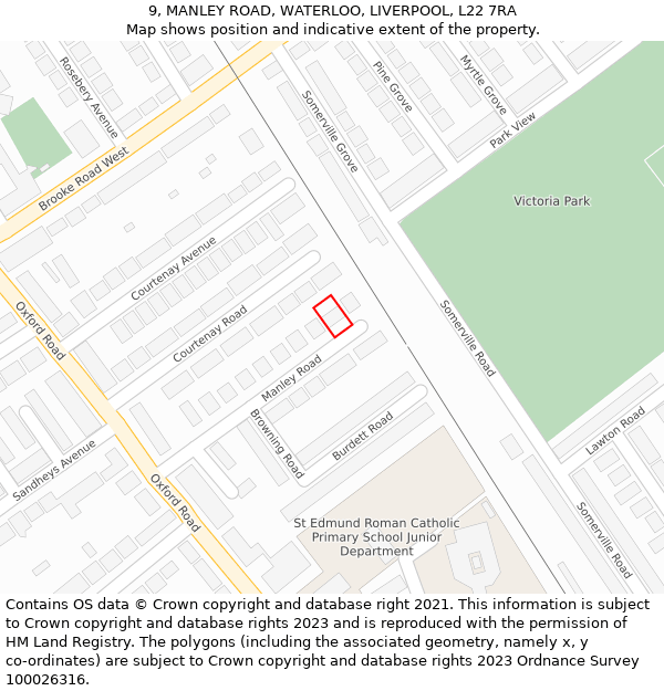 9, MANLEY ROAD, WATERLOO, LIVERPOOL, L22 7RA: Location map and indicative extent of plot