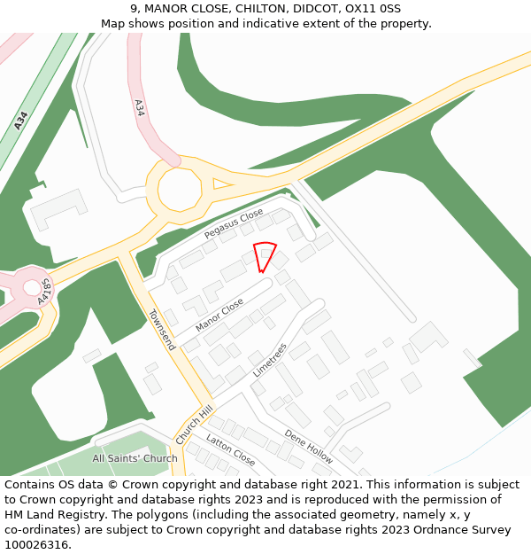 9, MANOR CLOSE, CHILTON, DIDCOT, OX11 0SS: Location map and indicative extent of plot