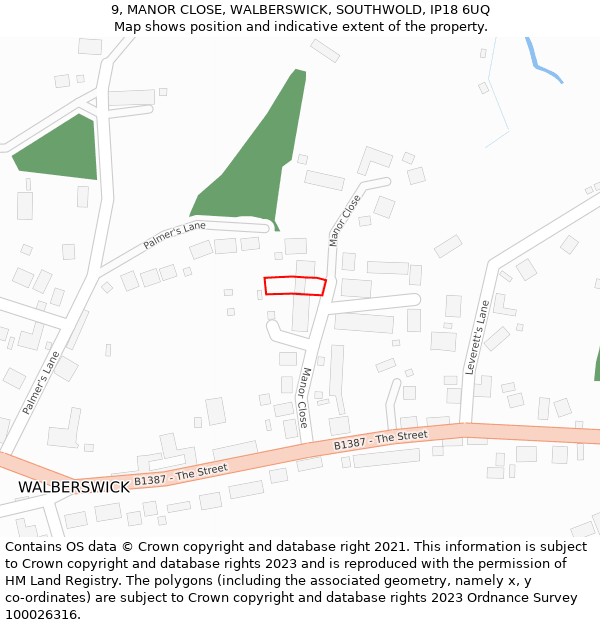 9, MANOR CLOSE, WALBERSWICK, SOUTHWOLD, IP18 6UQ: Location map and indicative extent of plot