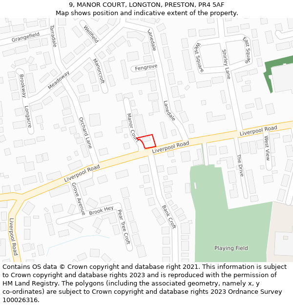 9, MANOR COURT, LONGTON, PRESTON, PR4 5AF: Location map and indicative extent of plot