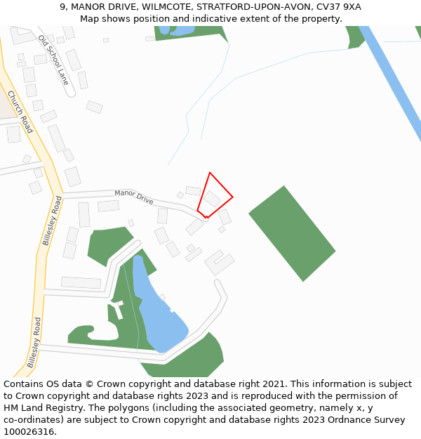 9, MANOR DRIVE, WILMCOTE, STRATFORD-UPON-AVON, CV37 9XA: Location map and indicative extent of plot
