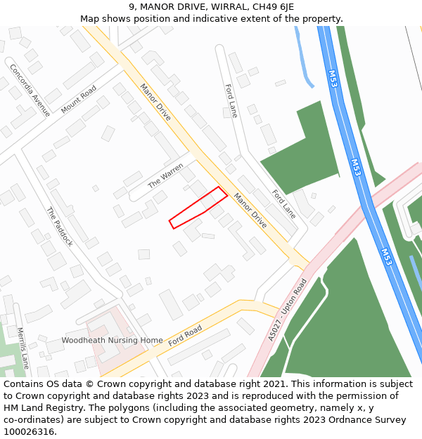 9, MANOR DRIVE, WIRRAL, CH49 6JE: Location map and indicative extent of plot