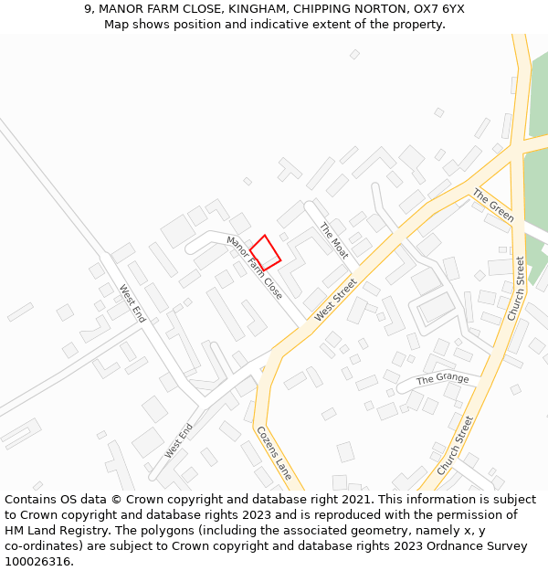 9, MANOR FARM CLOSE, KINGHAM, CHIPPING NORTON, OX7 6YX: Location map and indicative extent of plot