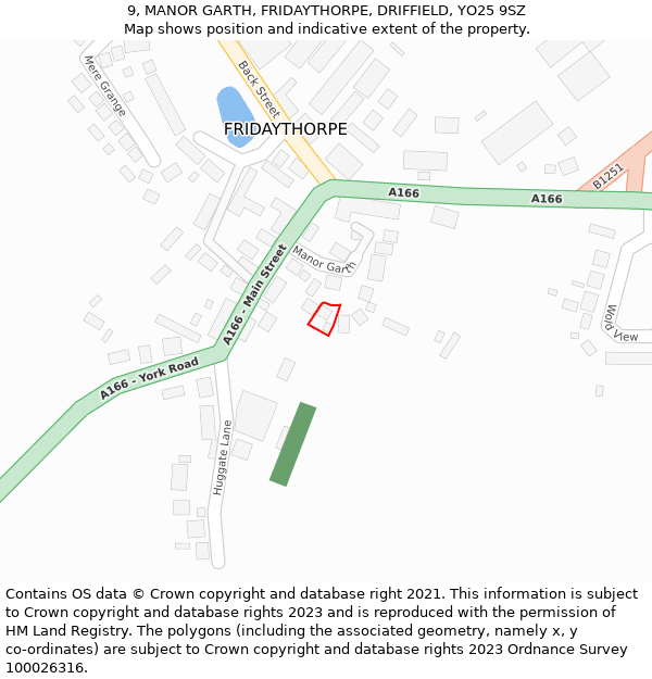 9, MANOR GARTH, FRIDAYTHORPE, DRIFFIELD, YO25 9SZ: Location map and indicative extent of plot