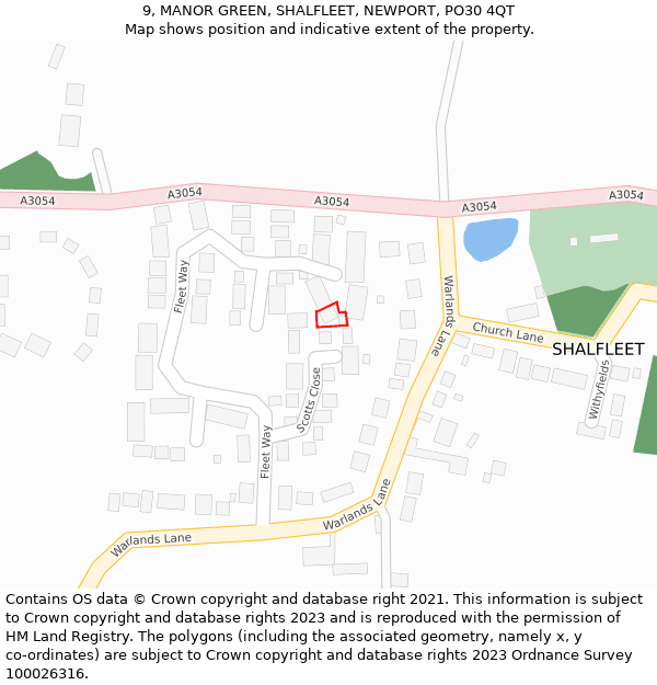 9, MANOR GREEN, SHALFLEET, NEWPORT, PO30 4QT: Location map and indicative extent of plot