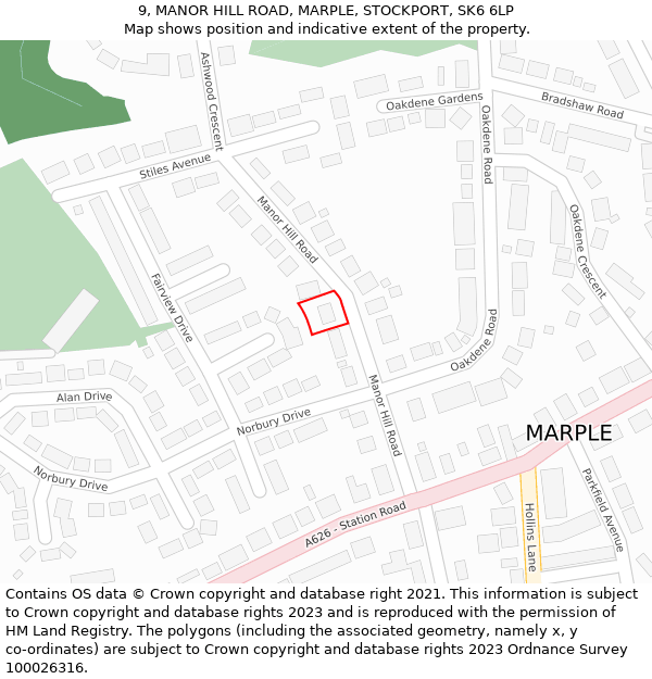 9, MANOR HILL ROAD, MARPLE, STOCKPORT, SK6 6LP: Location map and indicative extent of plot