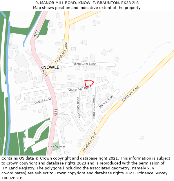 9, MANOR MILL ROAD, KNOWLE, BRAUNTON, EX33 2LS: Location map and indicative extent of plot