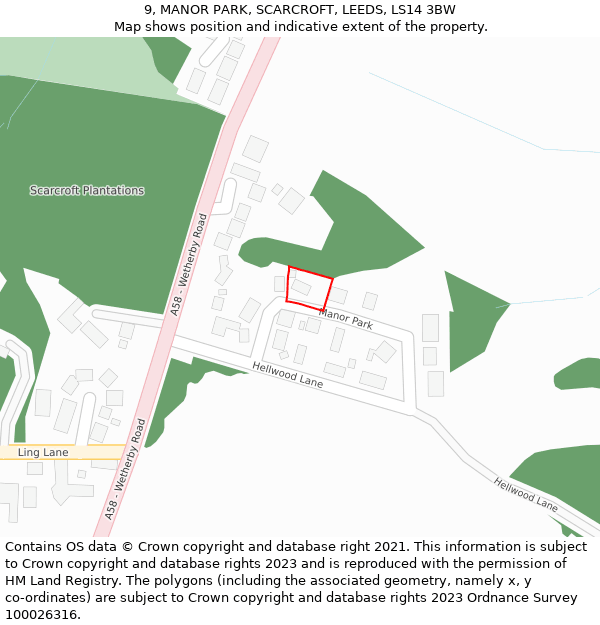 9, MANOR PARK, SCARCROFT, LEEDS, LS14 3BW: Location map and indicative extent of plot