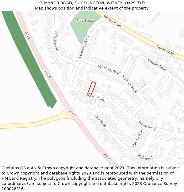 9, MANOR ROAD, DUCKLINGTON, WITNEY, OX29 7YD: Location map and indicative extent of plot