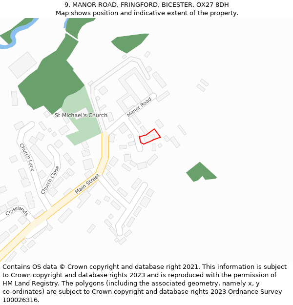 9, MANOR ROAD, FRINGFORD, BICESTER, OX27 8DH: Location map and indicative extent of plot