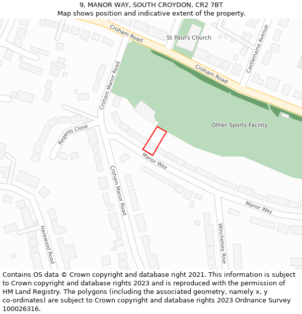 9, MANOR WAY, SOUTH CROYDON, CR2 7BT: Location map and indicative extent of plot