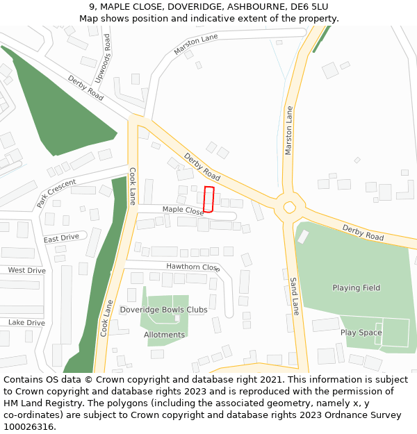 9, MAPLE CLOSE, DOVERIDGE, ASHBOURNE, DE6 5LU: Location map and indicative extent of plot