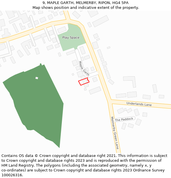 9, MAPLE GARTH, MELMERBY, RIPON, HG4 5PA: Location map and indicative extent of plot