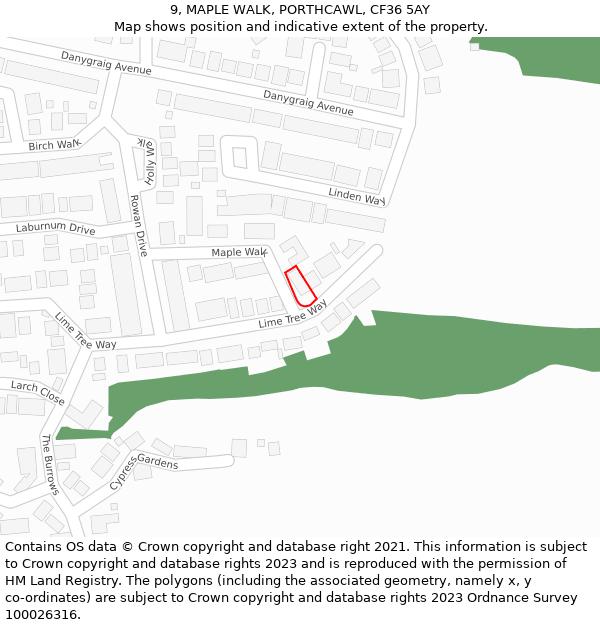 9, MAPLE WALK, PORTHCAWL, CF36 5AY: Location map and indicative extent of plot