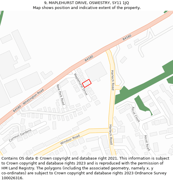 9, MAPLEHURST DRIVE, OSWESTRY, SY11 1JQ: Location map and indicative extent of plot