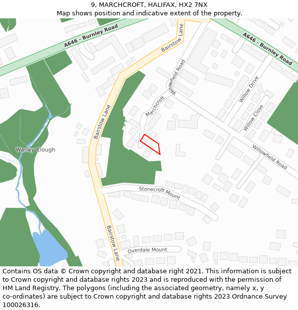 9, MARCHCROFT, HALIFAX, HX2 7NX: Location map and indicative extent of plot