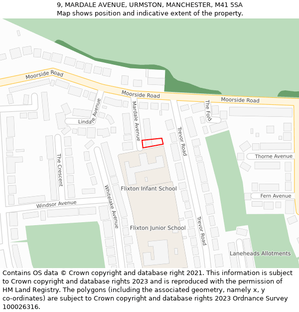 9, MARDALE AVENUE, URMSTON, MANCHESTER, M41 5SA: Location map and indicative extent of plot