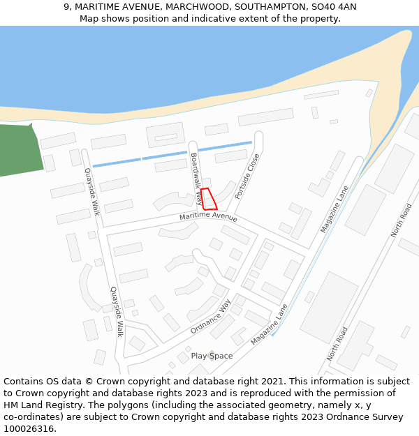 9, MARITIME AVENUE, MARCHWOOD, SOUTHAMPTON, SO40 4AN: Location map and indicative extent of plot