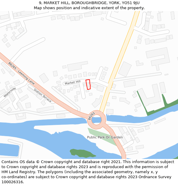 9, MARKET HILL, BOROUGHBRIDGE, YORK, YO51 9JU: Location map and indicative extent of plot