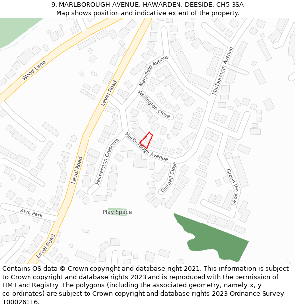 9, MARLBOROUGH AVENUE, HAWARDEN, DEESIDE, CH5 3SA: Location map and indicative extent of plot