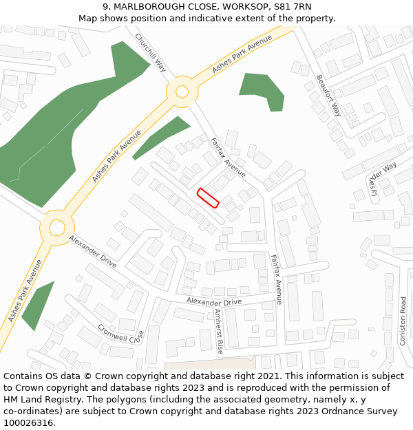 9, MARLBOROUGH CLOSE, WORKSOP, S81 7RN: Location map and indicative extent of plot