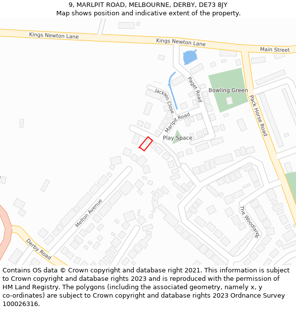 9, MARLPIT ROAD, MELBOURNE, DERBY, DE73 8JY: Location map and indicative extent of plot