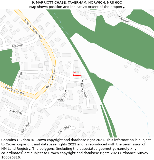 9, MARRIOTT CHASE, TAVERHAM, NORWICH, NR8 6QQ: Location map and indicative extent of plot