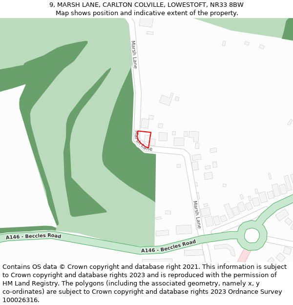 9, MARSH LANE, CARLTON COLVILLE, LOWESTOFT, NR33 8BW: Location map and indicative extent of plot