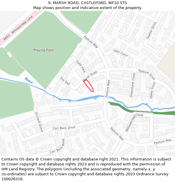 9, MARSH ROAD, CASTLEFORD, WF10 5TS: Location map and indicative extent of plot