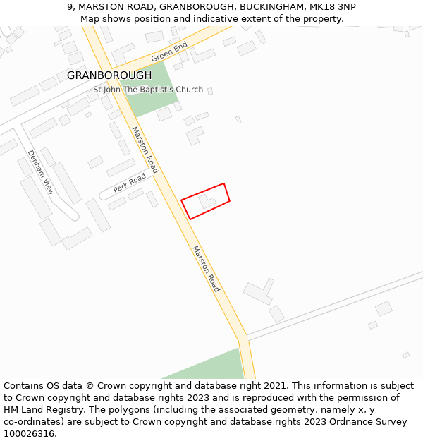 9, MARSTON ROAD, GRANBOROUGH, BUCKINGHAM, MK18 3NP: Location map and indicative extent of plot