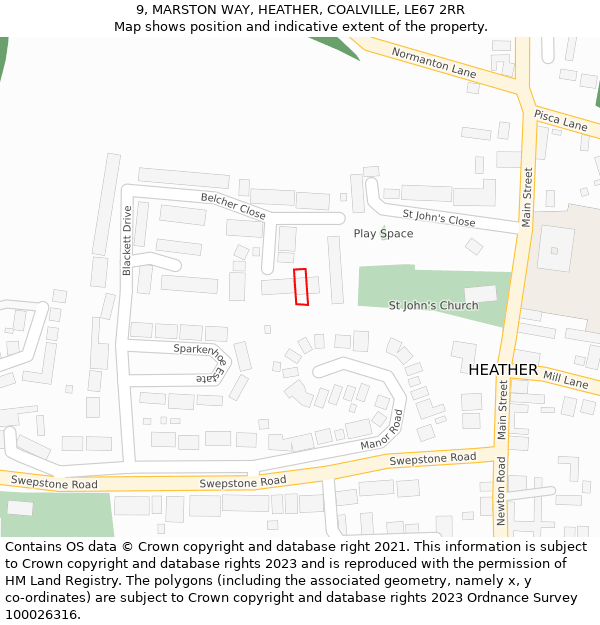 9, MARSTON WAY, HEATHER, COALVILLE, LE67 2RR: Location map and indicative extent of plot