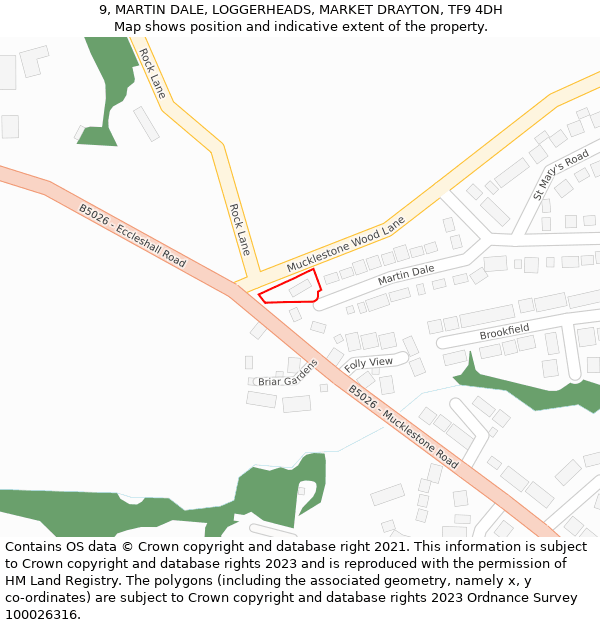 9, MARTIN DALE, LOGGERHEADS, MARKET DRAYTON, TF9 4DH: Location map and indicative extent of plot