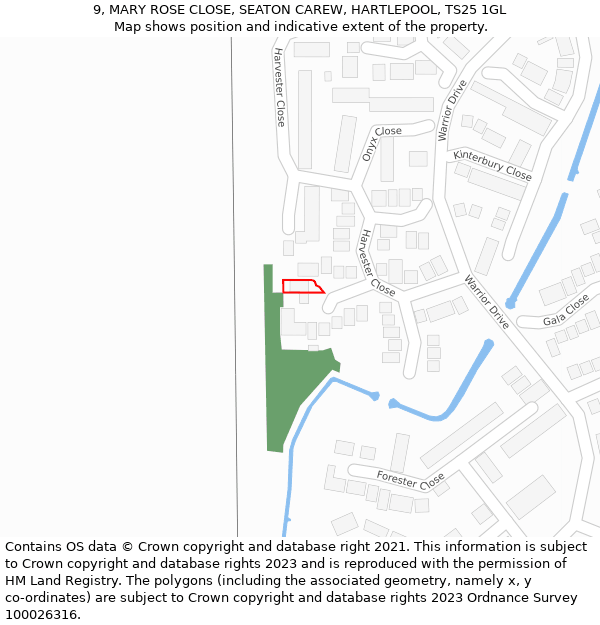 9, MARY ROSE CLOSE, SEATON CAREW, HARTLEPOOL, TS25 1GL: Location map and indicative extent of plot