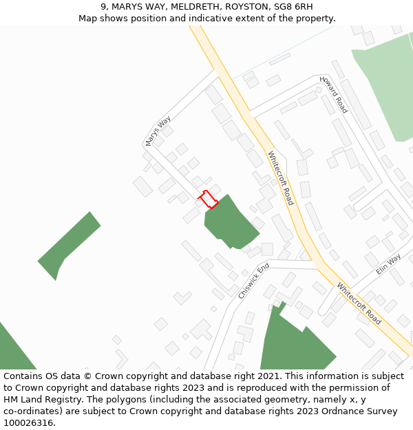 9, MARYS WAY, MELDRETH, ROYSTON, SG8 6RH: Location map and indicative extent of plot