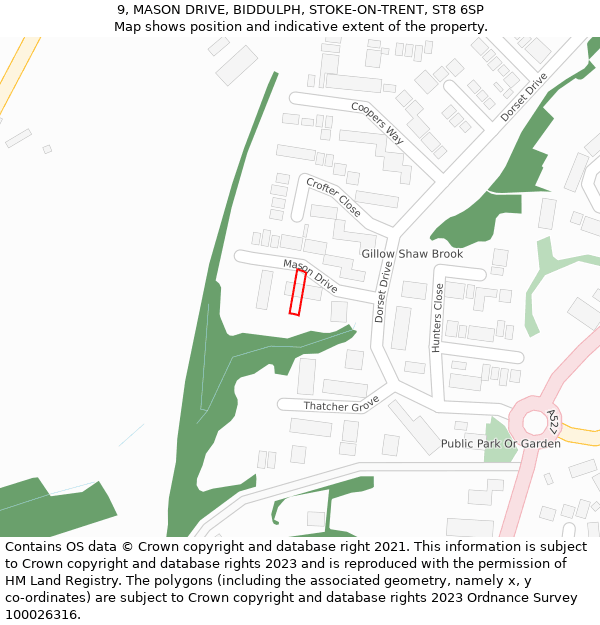 9, MASON DRIVE, BIDDULPH, STOKE-ON-TRENT, ST8 6SP: Location map and indicative extent of plot