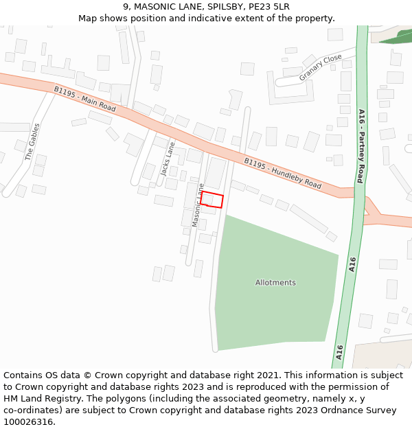 9, MASONIC LANE, SPILSBY, PE23 5LR: Location map and indicative extent of plot