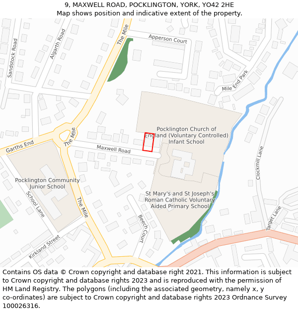 9, MAXWELL ROAD, POCKLINGTON, YORK, YO42 2HE: Location map and indicative extent of plot