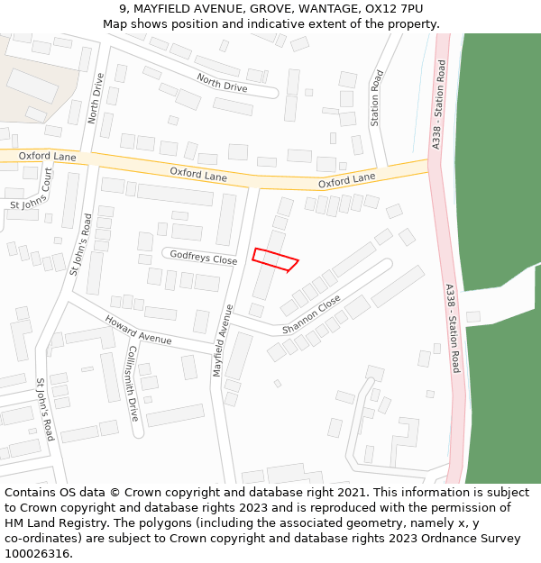 9, MAYFIELD AVENUE, GROVE, WANTAGE, OX12 7PU: Location map and indicative extent of plot