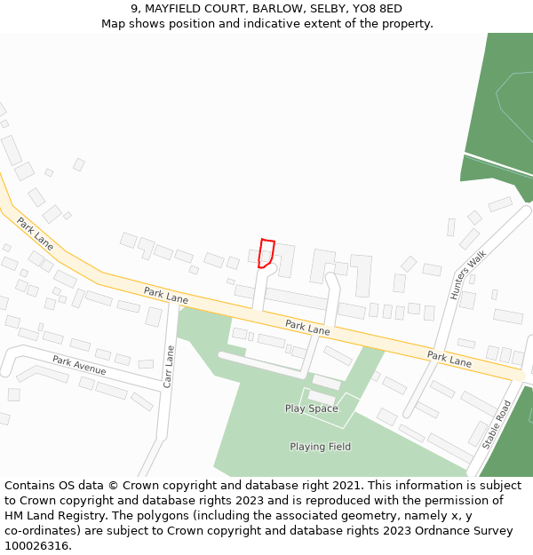 9, MAYFIELD COURT, BARLOW, SELBY, YO8 8ED: Location map and indicative extent of plot