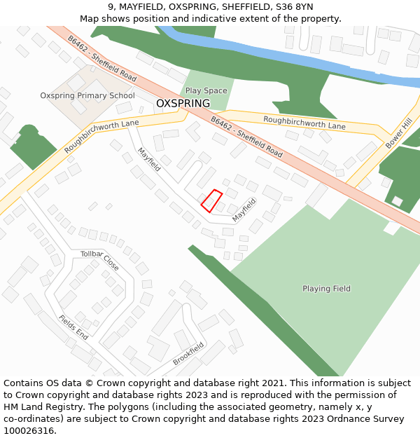 9, MAYFIELD, OXSPRING, SHEFFIELD, S36 8YN: Location map and indicative extent of plot